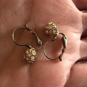Classic gold tone ball drop earrings with pavé stones